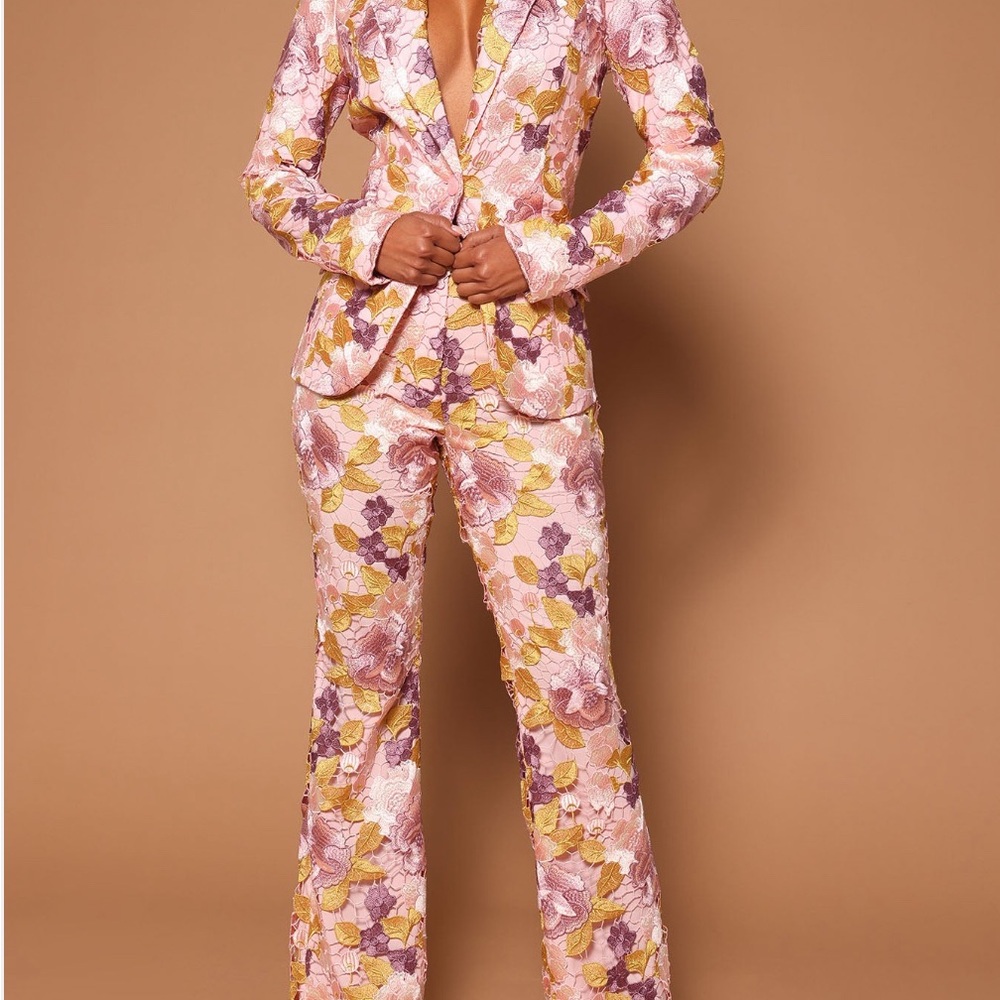 Fashion Nova Floral Pantsuit in Pink, Purple, and Yellow